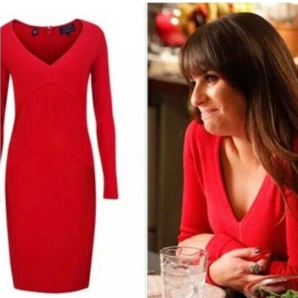 Ted Baker Red Knit Aspin Long Sleeve Celebrity Bodycon Sheath Dress - Picture 4 of 13